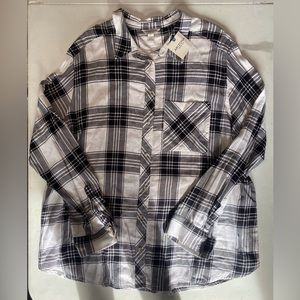 NWT Arizona Jean Co Classic Black and White Plaid Flannel